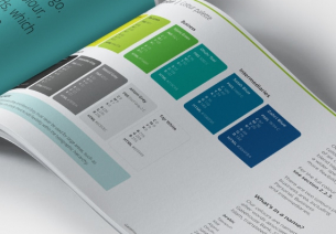Close-up of Gatehouse Bank branded brochure with geometric shapes and clean, modern design.