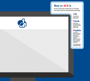 Computer monitor with text instructions beside. Visible text: 