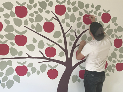 Nick putting the finishing touches to the mural