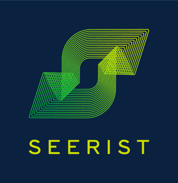 Seerist logo with overlapping green and yellow geometric shapes forming an abstract design, with the brand name below in bold yellow text.