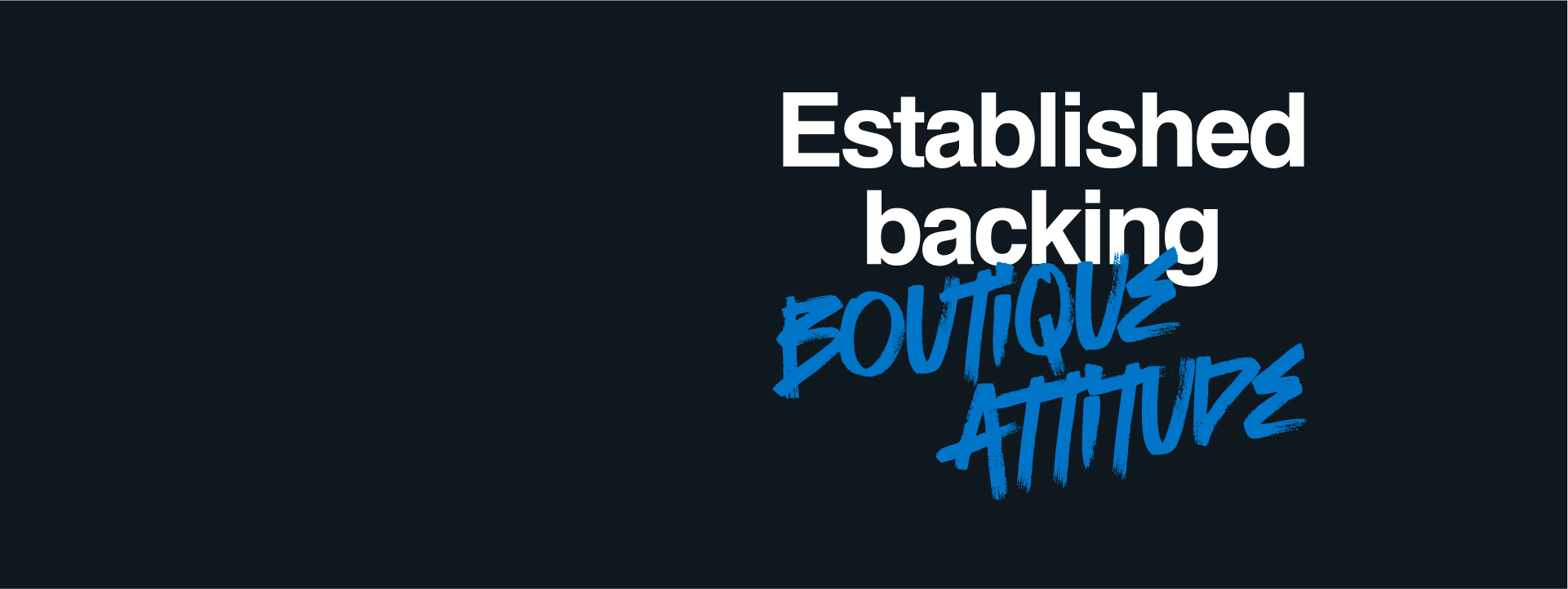 Sanlam Investments UK campaign image with the tagline 'Established backing, Boutique attitude' in bold white and blue text against a dark background.
