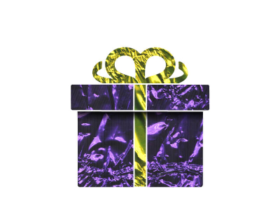 Purple and yellow gift box with bow. No visible text.