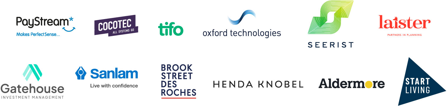 Logos of various companies including PayStream, Cocotec, Tifo, Oxford Technologies, Seerist, and others.